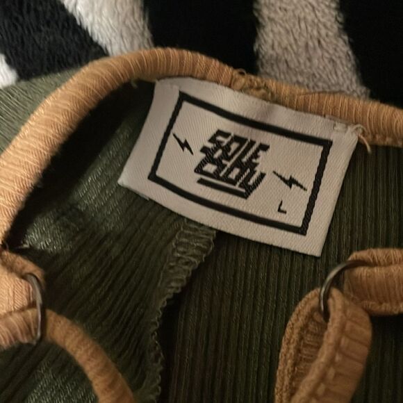 Soleboy race car green two toned jumper ribbed criss cross body suit size large - Picture 10 of 13